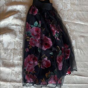 SHEIN Black and Pink Floral A-Line Skirt